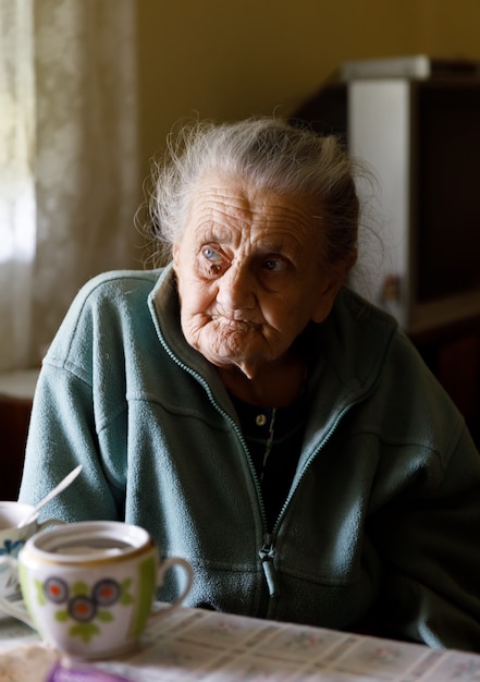 Elderly lonely woman