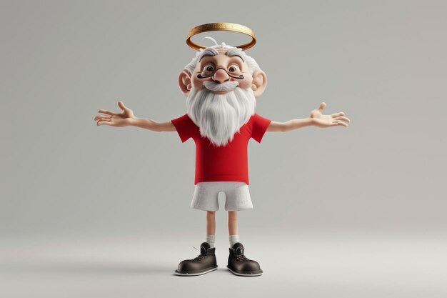 An elderly male mascot in a Tshirt and shorts on a white background 3d illustration