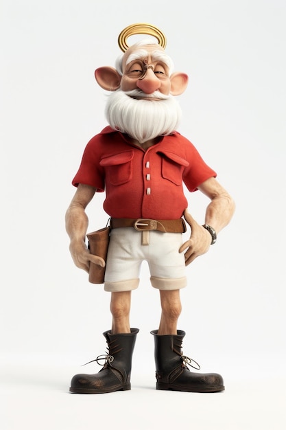 Photo an elderly male mascot in a tshirt and shorts on a white background 3d illustration