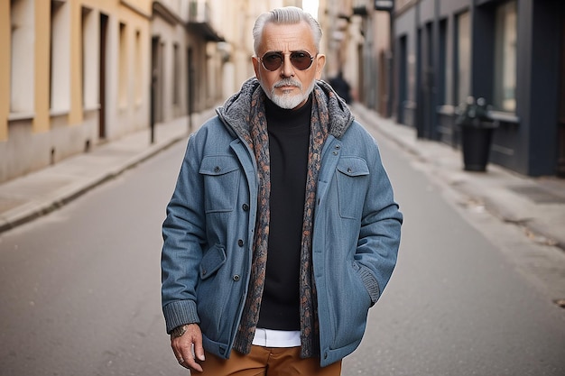 Elderly male in trendy clothes