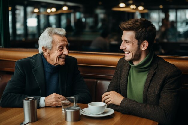 Elderly man chatting with his caregiver