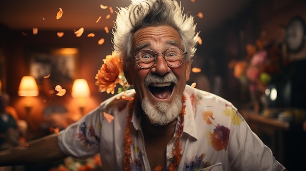 Elderly man dancing at home