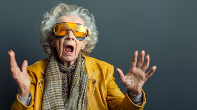 elderly man emotional joyful surprised with virtual reality sunglass