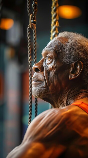 Elderly Man Exercising at the Gym