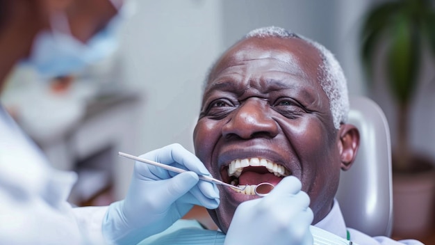 Elderly Man Getting Dental Treatment With Toothbrush in His Mouth