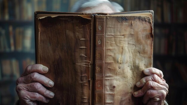 Elderly man holding a book