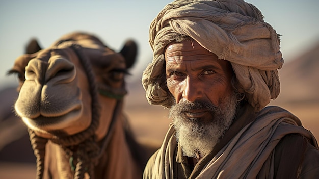 写真 elderly man in a turban with a camel