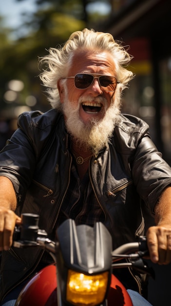 Elderly man on motorcycle Generative AI