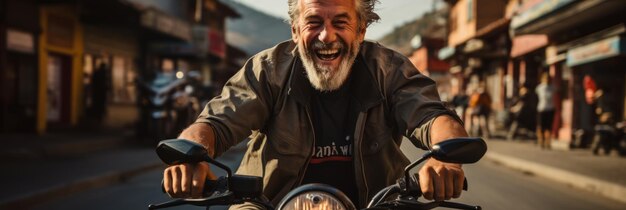 Elderly man on motorcycle Generative AI