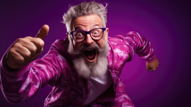 Photo an elderly man in pajamas passionately spreads his arms out to the sides