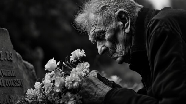Фото Пожилой мужчина собирает дикие цветы на солнечном поле день независимости америки