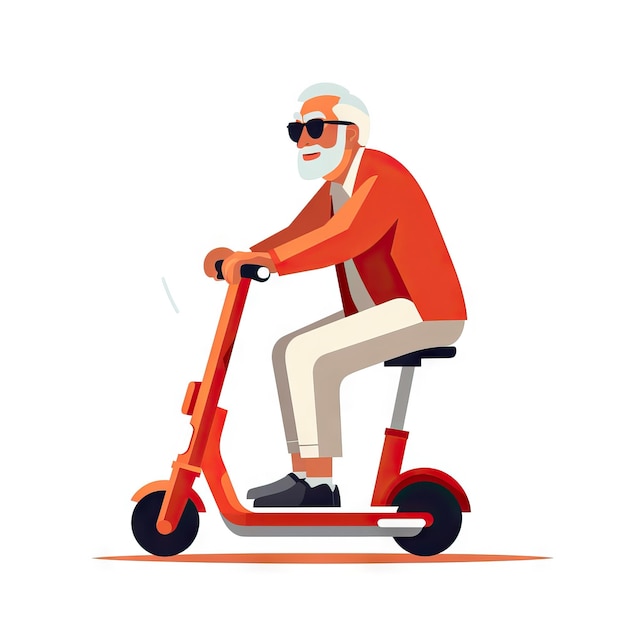 Elderly Man Riding Electric Scooter in Minimalist Style AI Generated