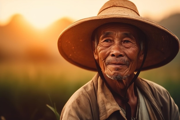 An elderly man in a straw hat looks at the camera.