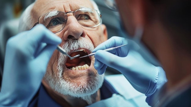 Elderly Man Undergoing Dental Checkup With a Dentist