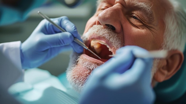 Elderly Man Undergoing Dental Checkup With a Dentist