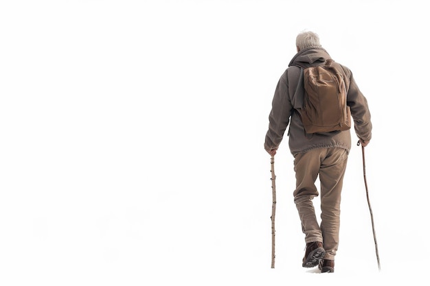 Elderly Man Walking with Cane Isolated on Transparent Background