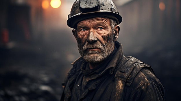 An elderly man wearing a hard hat in a coal mine