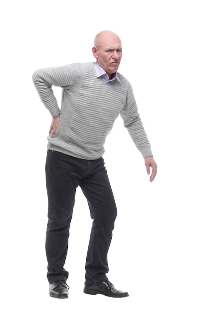 Elderly man with joint pain. isolated on a white