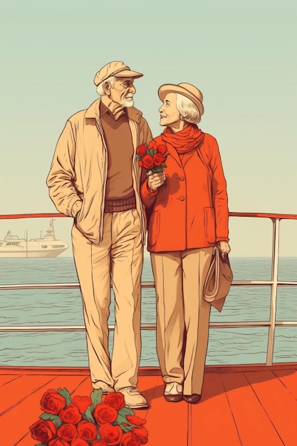 Photo an elderly man and woman look into the distance on a yacht