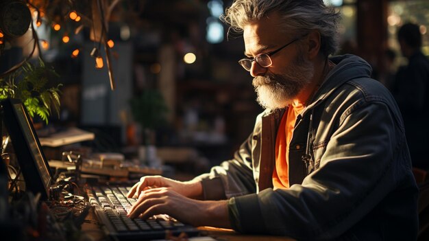 Elderly man working in a office