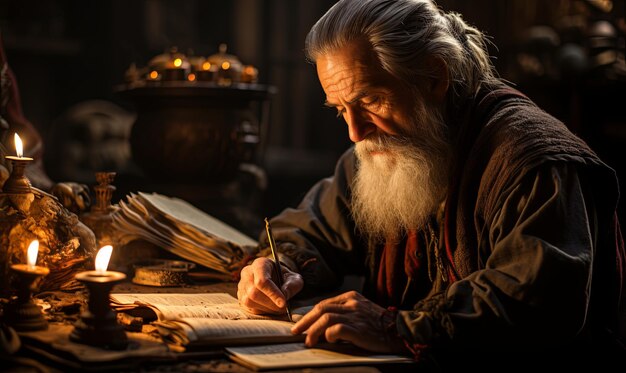 Elderly Man Writing at Table