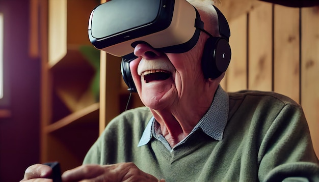 Elderly man yelling while experiencing virtual reality Generative ai