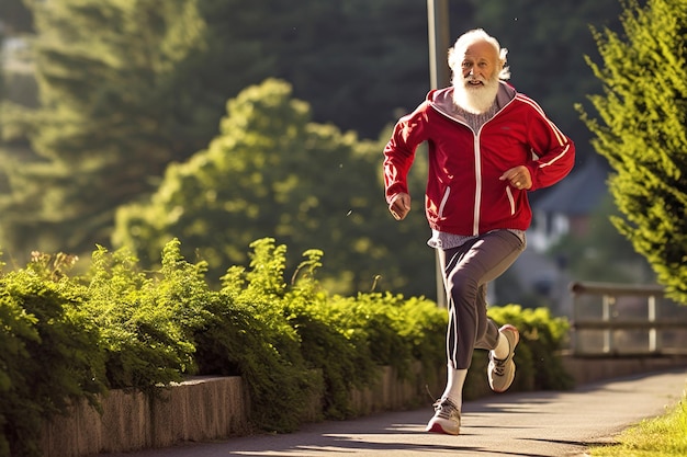 An elderly mature bearded man plays sports on the sports ground Healthy lifestyle as an adult AI