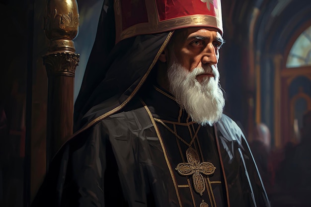 elderly orthodox bishop looking away