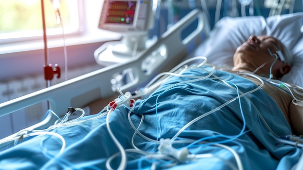 Photo elderly patient in hospital bed