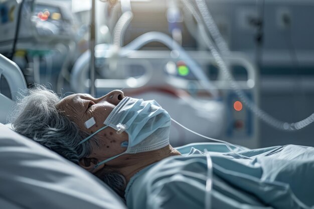 Foto paziente anziano che riceve cure critiche in un reparto ospedaliero