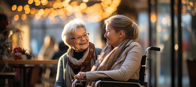 Elderly patients in a wheelchair in a hospital