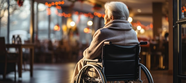 Elderly patients in a wheelchair in a hospital