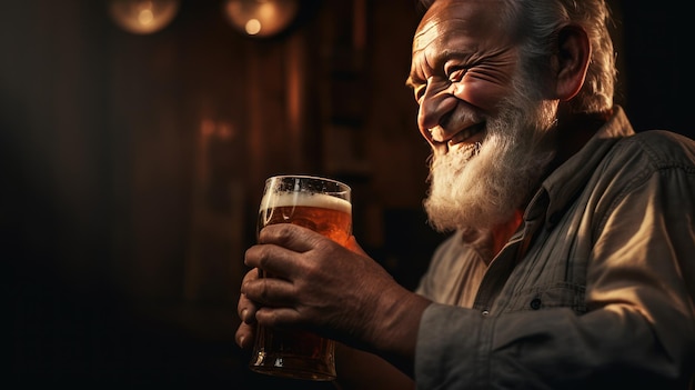 Elderly people drinking beer in beer barrels