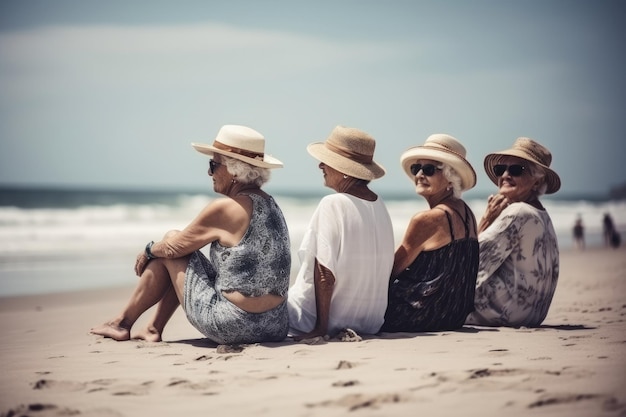 Elderly people enjoy company on sunny summer beach