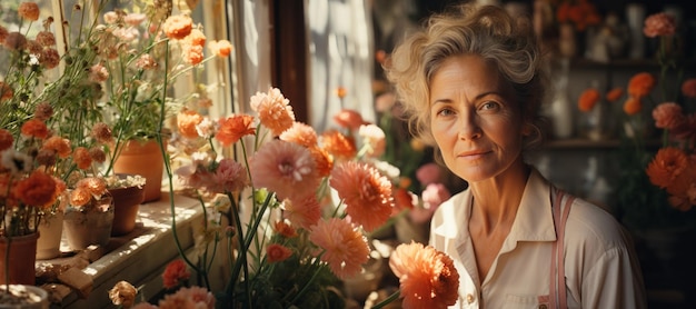 Photo elderly people in their flower shop generative ai