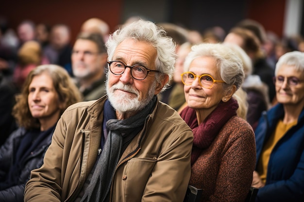 Elderly people watching a play in the theater