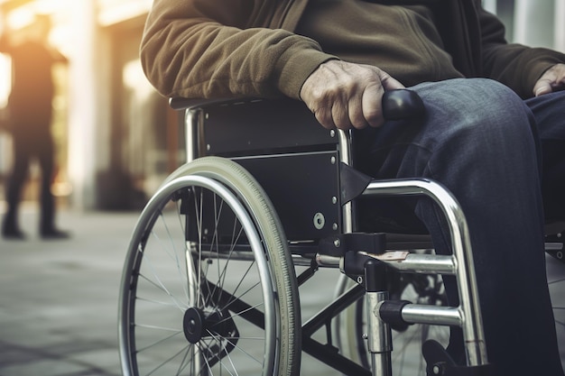 An elderly person is sitting in a wheelchair