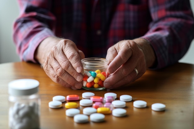 an elderly person managing their medications at home AI generative