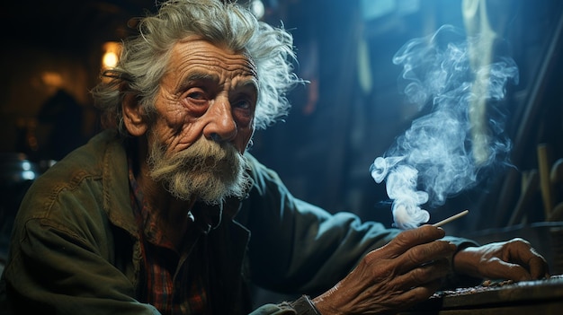 Пожилой человек, курящий сигареты