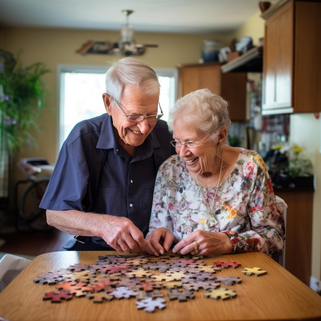 Elderly residents solve puzzle