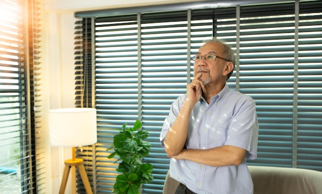 高齢者 シニア 眼鏡をかけた男性 将来を考える スマート退職を計画 アジアの成熟した人 自信を持って感情を表現する ビジネスマンの表情 楽観的な白髪 コピースペース