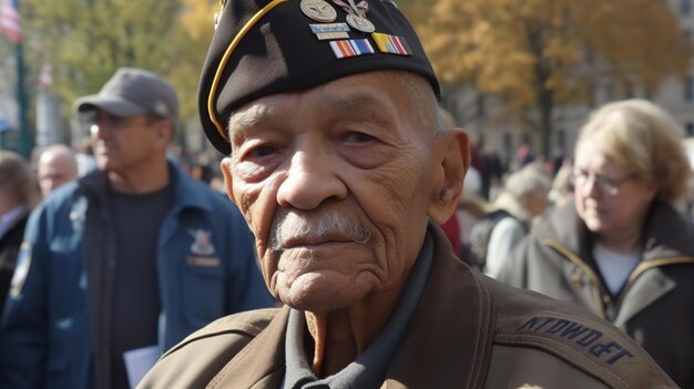 写真 退役軍人の日に追悼の意を表する高齢の退役軍人
