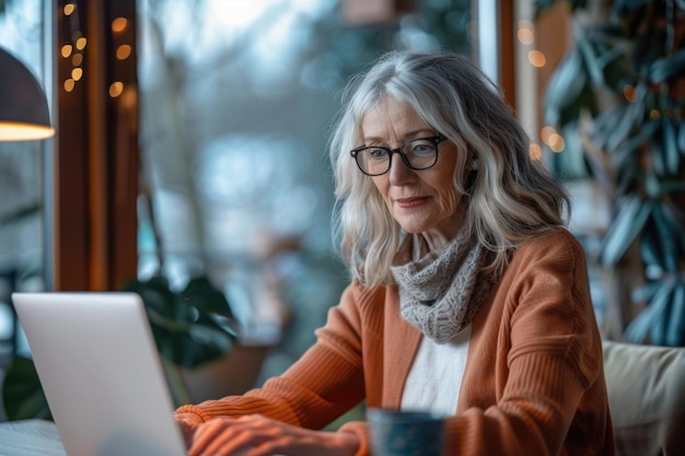 Elderly woman attends online business training from home