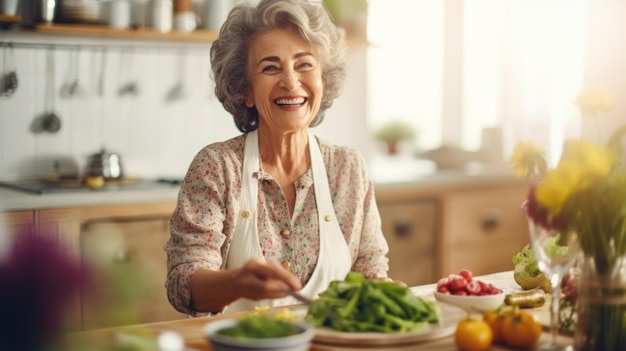 elderly woman cooking