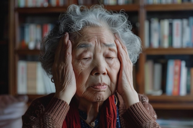 Elderly Woman Experiencing Severe Headache with AI generated