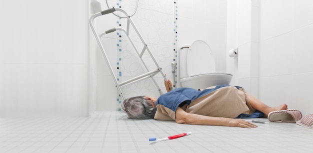 Elderly woman falling in bathroom because slippery
surfaces