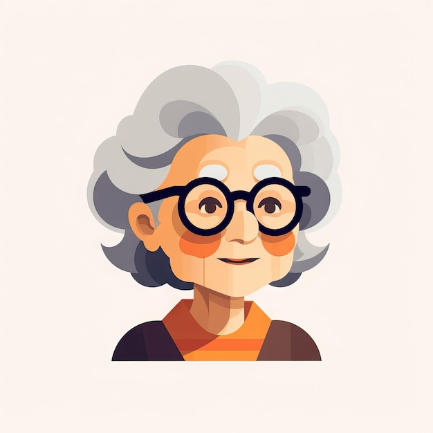 Elderly Woman in Flat Minimalistic Animation AI Generated