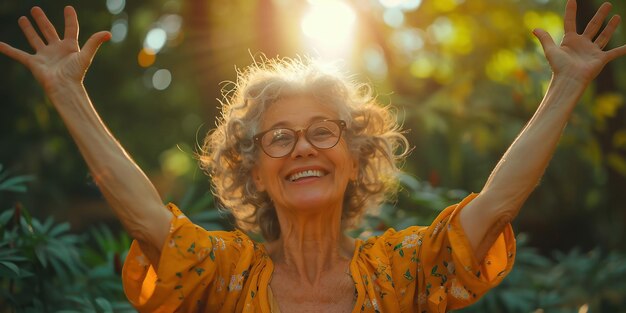 Photo elderly woman hands praying with peace of mind and faith