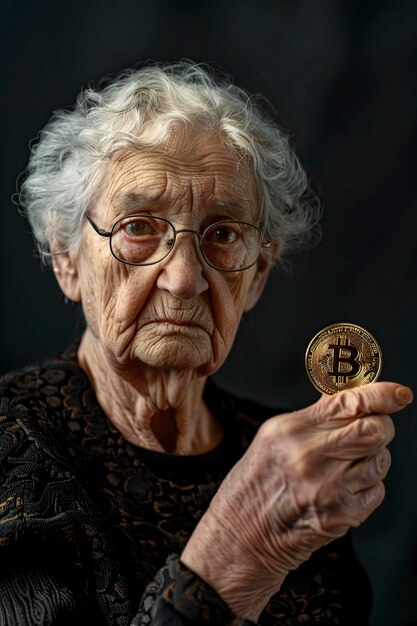 Elderly Woman Holding Bitcoin