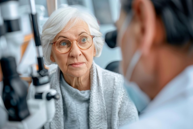 Elderly woman in an ophthalmology consultation